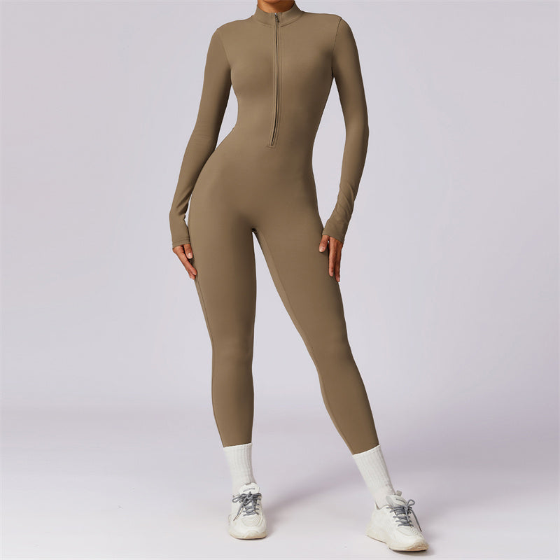 SculptFit™ Women’s Zipper Shapewear Jumpsuit – Long Sleeve, Full-Body Compression for Yoga & Fitness