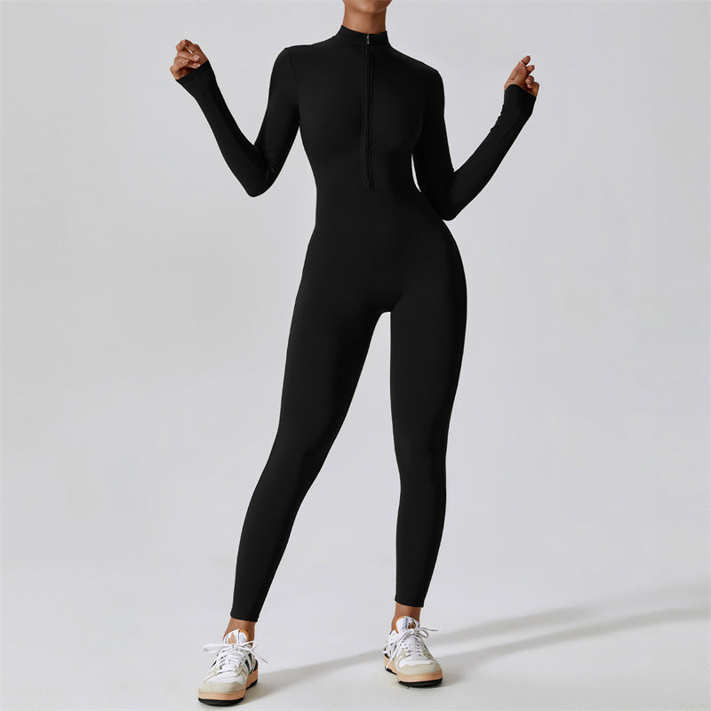 SculptFit™ Women’s Zipper Shapewear Jumpsuit – Long Sleeve, Full-Body Compression for Yoga & Fitness