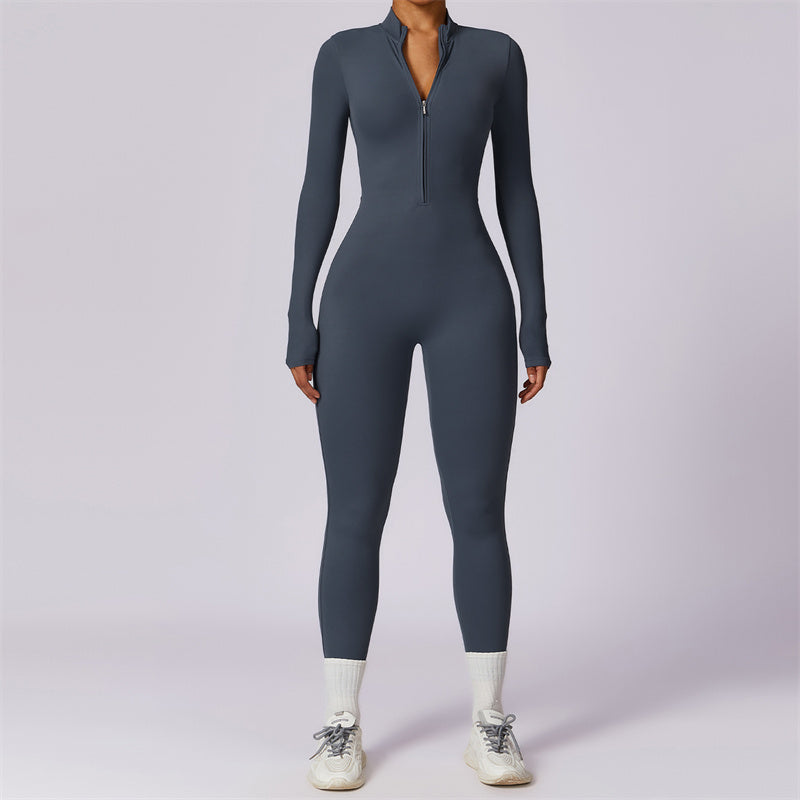 SculptFit™ Women’s Zipper Shapewear Jumpsuit – Long Sleeve, Full-Body Compression for Yoga & Fitness