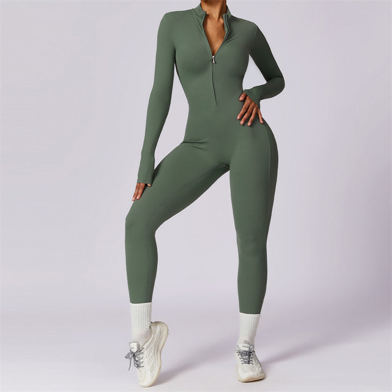 SculptFit™ Women’s Zipper Shapewear Jumpsuit – Long Sleeve, Full-Body Compression for Yoga & Fitness