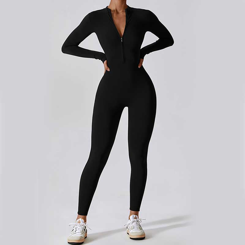 SculptFit™ Women’s Zipper Shapewear Jumpsuit – Long Sleeve, Full-Body Compression for Yoga & Fitness