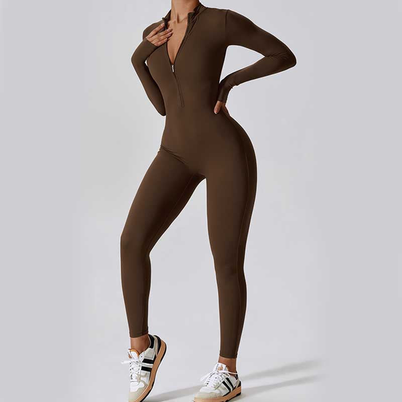 SculptFit™ Women’s Zipper Shapewear Jumpsuit – Long Sleeve, Full-Body Compression for Yoga & Fitness