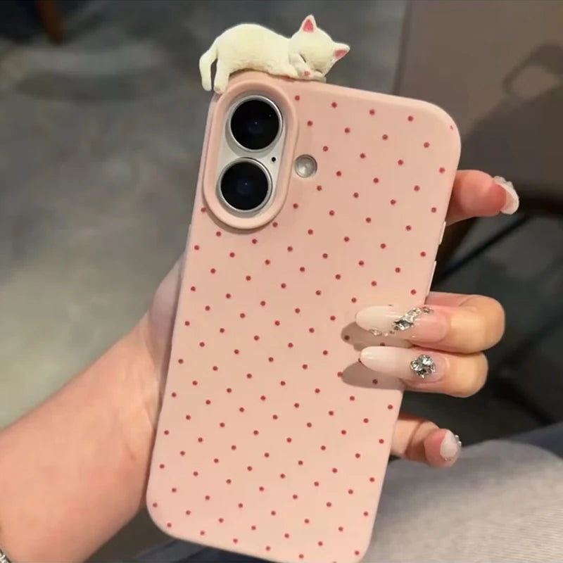Korean 3D Cat Polka Dot Soft Phone Case Cover for iPhones