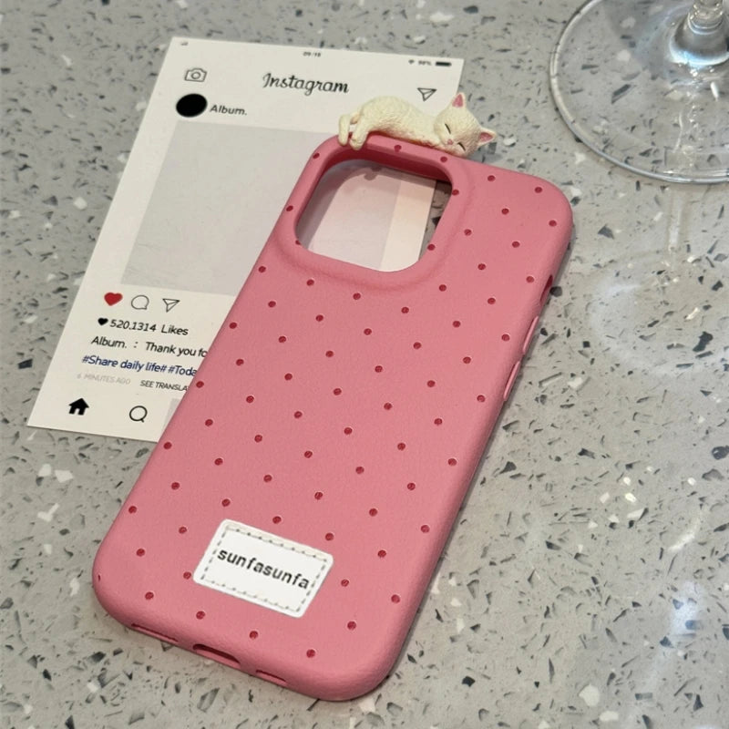 Kawaii 3D Cat Polka Dot Phone Case – Soft & Shockproof Cover for iPhones