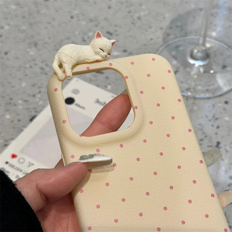 Kawaii 3D Cat Polka Dot Phone Case – Soft & Shockproof Cover for iPhones