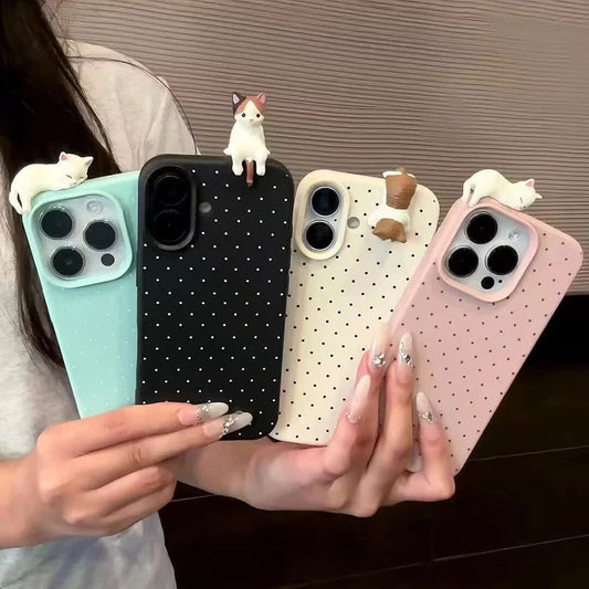 Korean 3D Cat Polka Dot Soft Phone Case Cover for iPhones