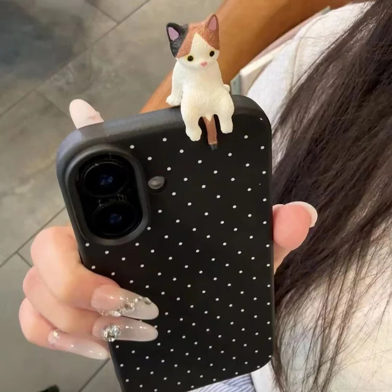 Korean 3D Cat Polka Dot Soft Phone Case Cover for iPhones